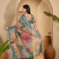Elegant Teal Floral Weave Linen Cotton Saree