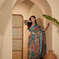 Elegant Teal Floral Weave Linen Cotton Saree