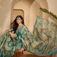Aqua Marble Digital Print Linen Cotton  Saree