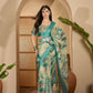 Aqua Marble Digital Print Linen Cotton  Saree