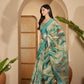 Aqua Marble Digital Print Linen Cotton  Saree