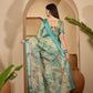 Aqua Marble Digital Print Linen Cotton  Saree
