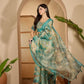 Aqua Marble Digital Print Linen Cotton  Saree