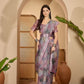 Lavender Leaf Digital Print Linen Cotton Saree