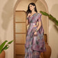 Lavender Leaf Digital Print Linen Cotton Saree