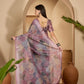 Lavender Leaf Digital Print Linen Cotton Saree