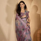 Lavender Leaf Digital Print Linen Cotton Saree