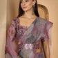 Lavender Leaf Digital Print Linen Cotton Saree