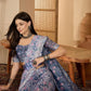 Misty Blue Floral Digital Print Linen Cotton Saree