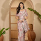 Off-white base with Pastel Pink and Grey Digital Print Linen Cotton Saree
