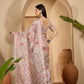 Off-white base with Pastel Pink and Grey Digital Print Linen Cotton Saree