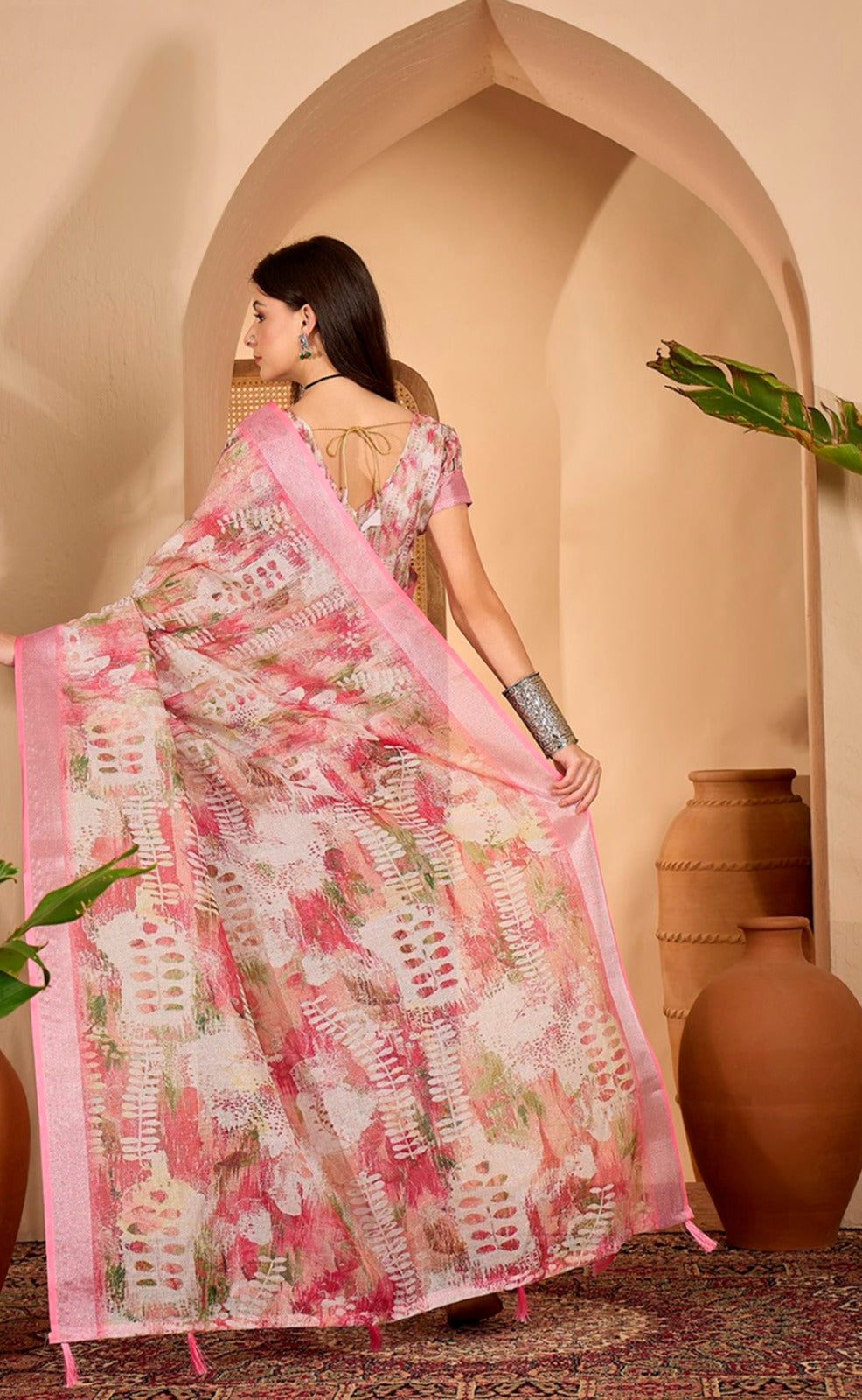 Vibrant Abstract Digital Print Linen Cotton Saree