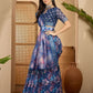 Deep Blue Floral Digital Print Linen Cotton Saree