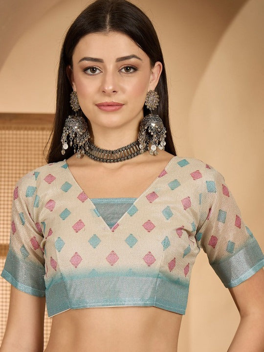 Earthy Abstract Digital Print Linen Cotton Saree