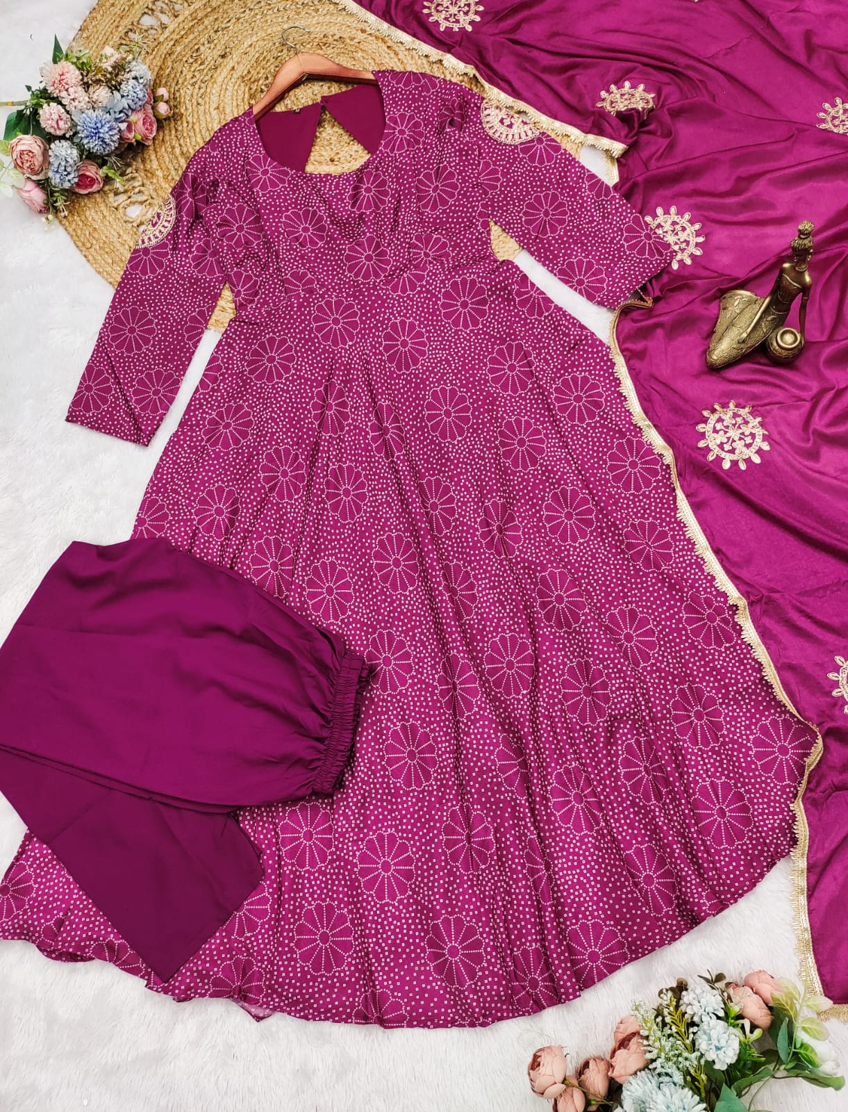 Graceful digital print gown with plazo dupatta✨