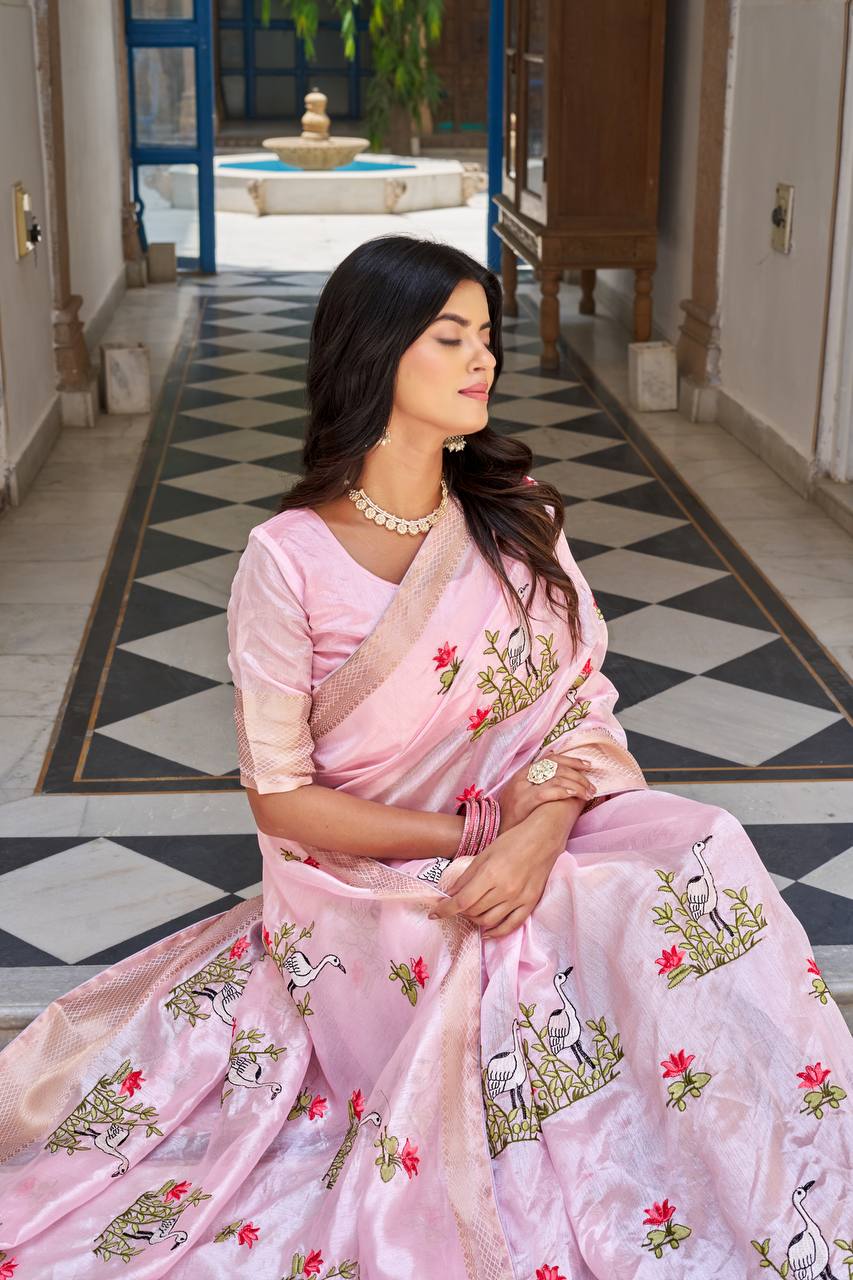 Pastel Pink Designer Digital Printed Saree