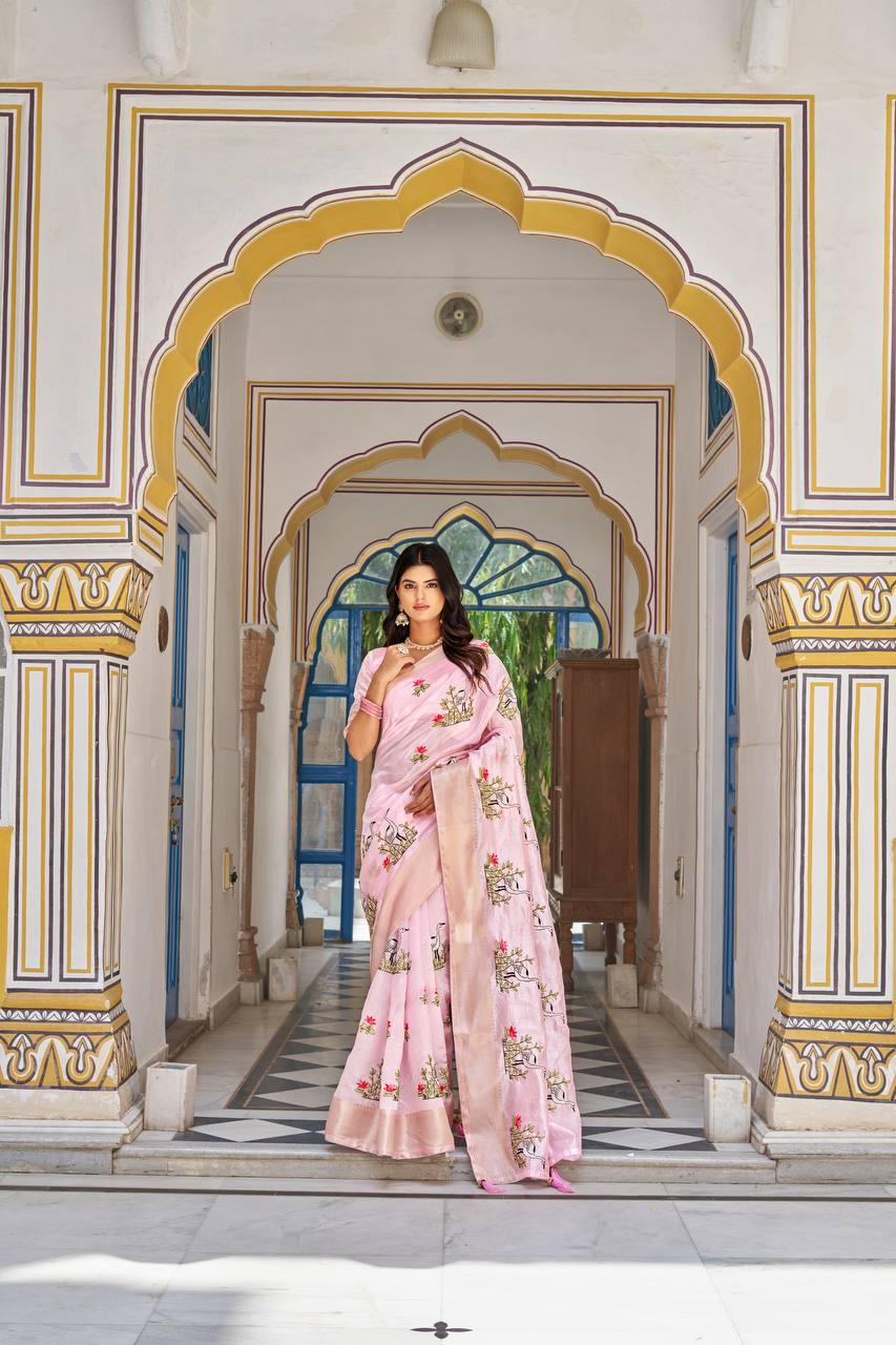 Pastel Pink Designer Digital Printed Saree