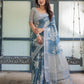 Premium Blue Floral Linen Cotton Saree