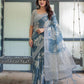 Premium Blue Floral Linen Cotton Saree
