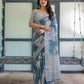 Premium Blue Floral Linen Cotton Saree