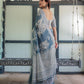 Premium Blue Floral Linen Cotton Saree