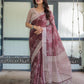 Premium Maroon Floral Linen Cotton Saree