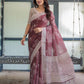 Premium Maroon Floral Linen Cotton Saree