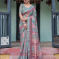 Premium Multi-Color Ethnic Print Linen Cotton Saree