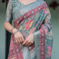 Premium Multi-Color Ethnic Print Linen Cotton Saree