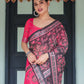Premium Black & Pink Paisley Print Linen Cotton Saree