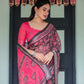 Premium Black & Pink Paisley Print Linen Cotton Saree