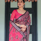 Premium Black & Pink Paisley Print Linen Cotton Saree