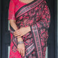 Premium Black & Pink Paisley Print Linen Cotton Saree