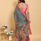 Elegant Peacock & Floral Kalamkari Design Linen Cotton Saree