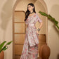 Off-white base with Pastel Pink and Grey Digital Print Linen Cotton Saree