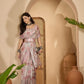Off-white base with Pastel Pink and Grey Digital Print Linen Cotton Saree